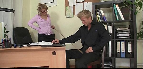  Office mature in white stockings enjoys riding